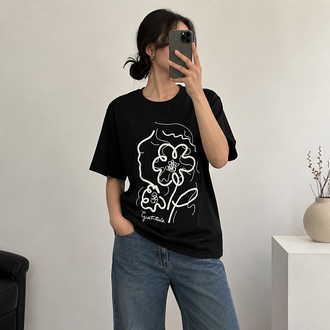 تیشرت مشکی وارداتی گل